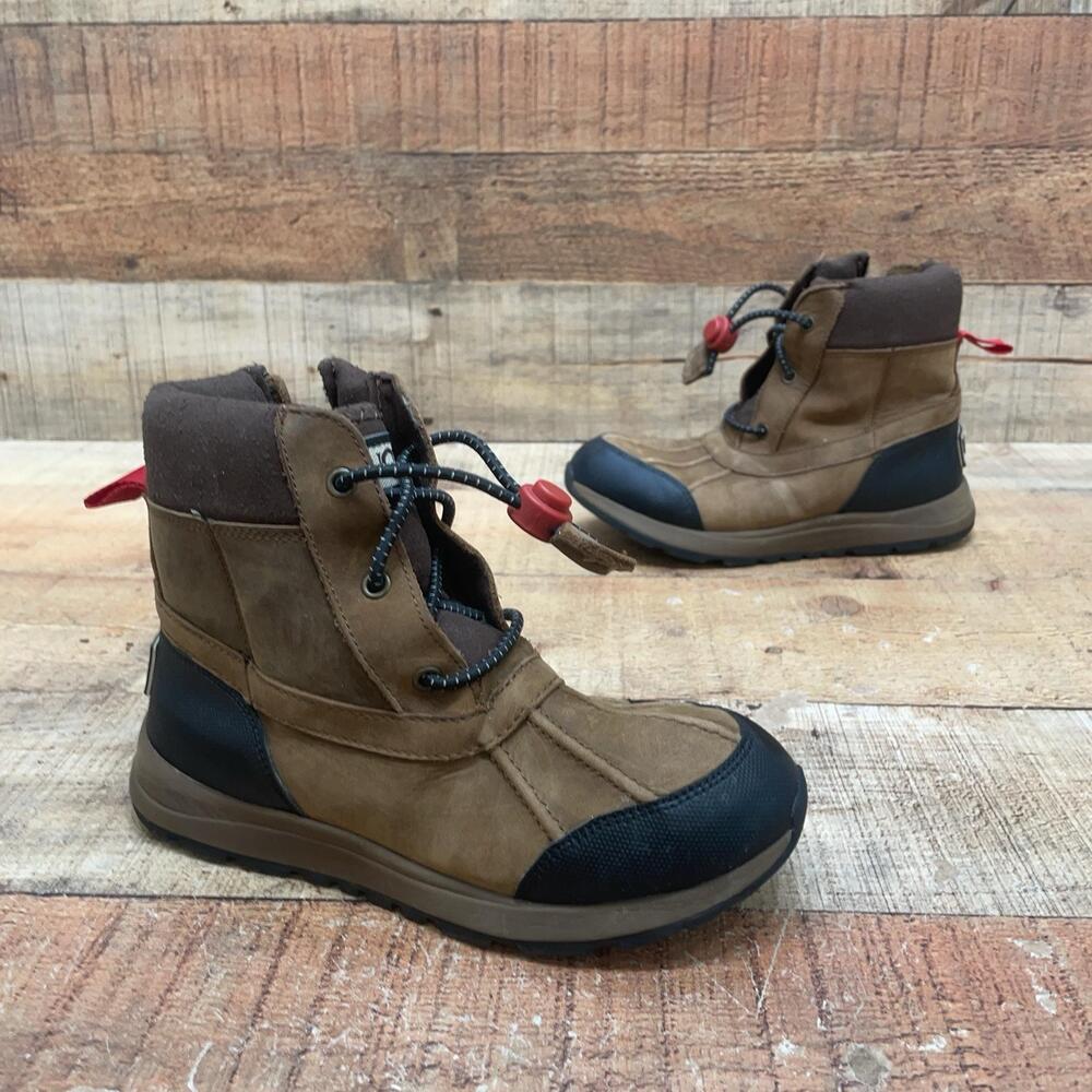 UGG Snow Boots Kids Size 2 33.5 Brown Leather Zip Insulated Winter 1112247K